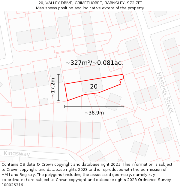 20, VALLEY DRIVE, GRIMETHORPE, BARNSLEY, S72 7FT: Plot and title map