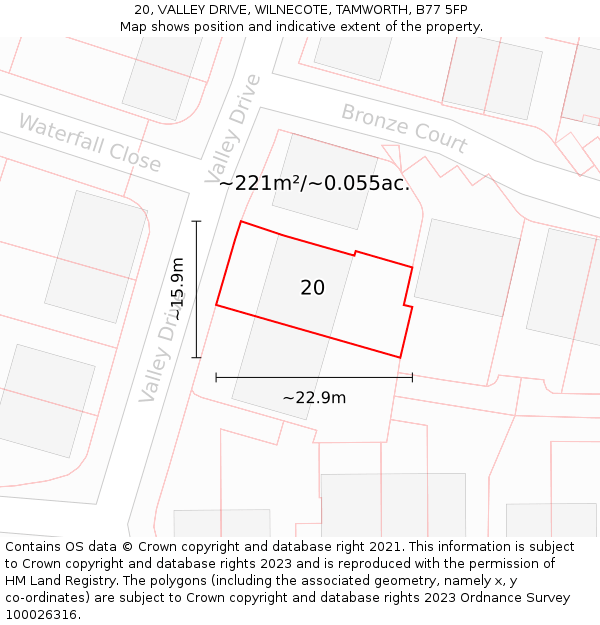 20, VALLEY DRIVE, WILNECOTE, TAMWORTH, B77 5FP: Plot and title map