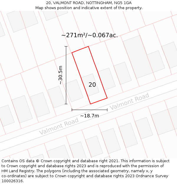 20, VALMONT ROAD, NOTTINGHAM, NG5 1GA: Plot and title map