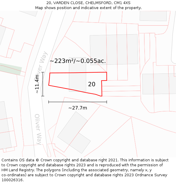 20, VARDEN CLOSE, CHELMSFORD, CM1 4XS: Plot and title map