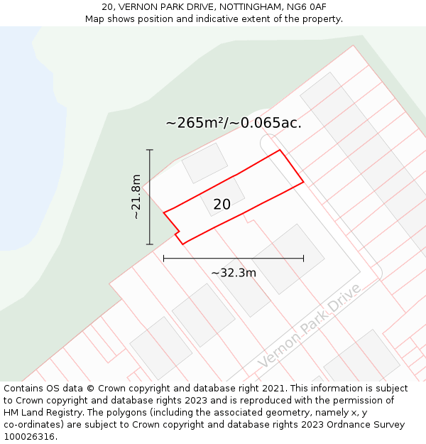 20, VERNON PARK DRIVE, NOTTINGHAM, NG6 0AF: Plot and title map