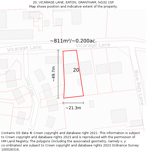 20, VICARAGE LANE, EATON, GRANTHAM, NG32 1SP: Plot and title map