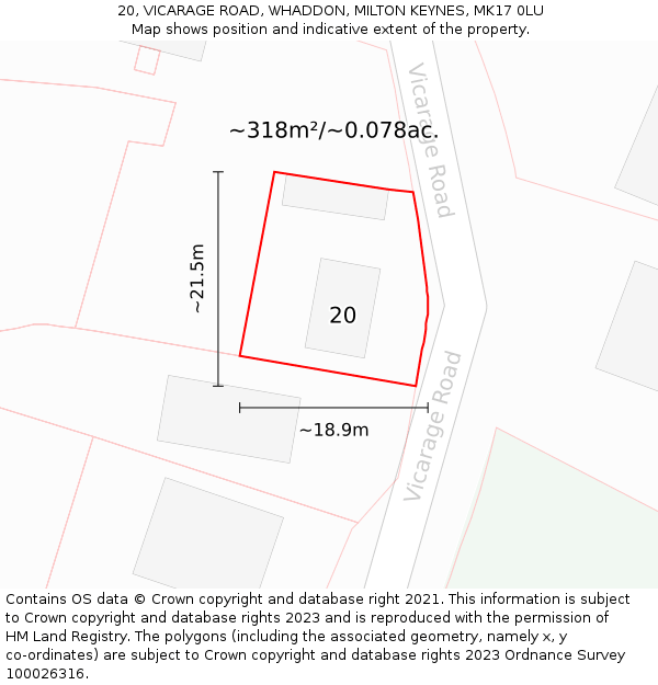 20, VICARAGE ROAD, WHADDON, MILTON KEYNES, MK17 0LU: Plot and title map