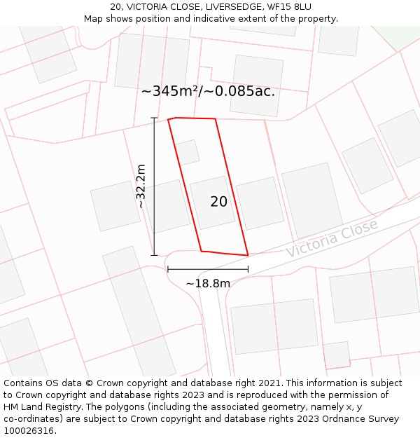 20, VICTORIA CLOSE, LIVERSEDGE, WF15 8LU: Plot and title map