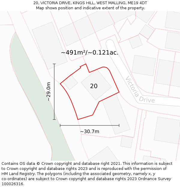 20, VICTORIA DRIVE, KINGS HILL, WEST MALLING, ME19 4DT: Plot and title map