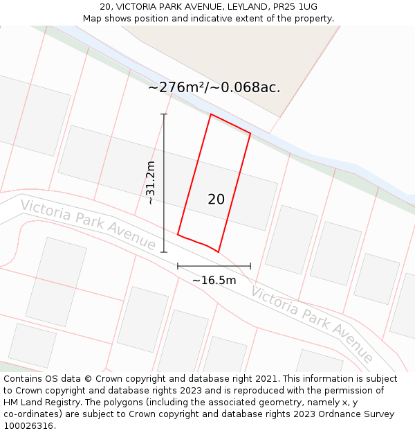 20, VICTORIA PARK AVENUE, LEYLAND, PR25 1UG: Plot and title map