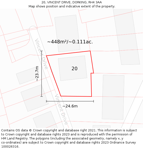 20, VINCENT DRIVE, DORKING, RH4 3AA: Plot and title map