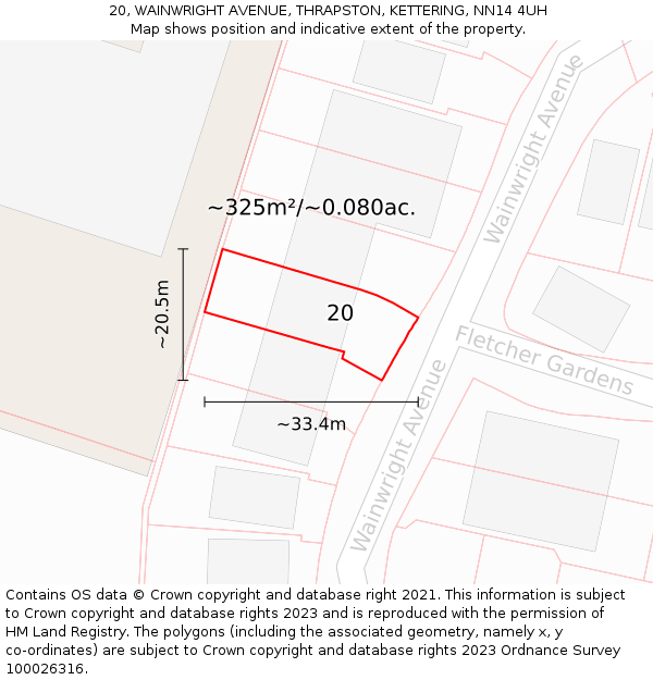 20, WAINWRIGHT AVENUE, THRAPSTON, KETTERING, NN14 4UH: Plot and title map