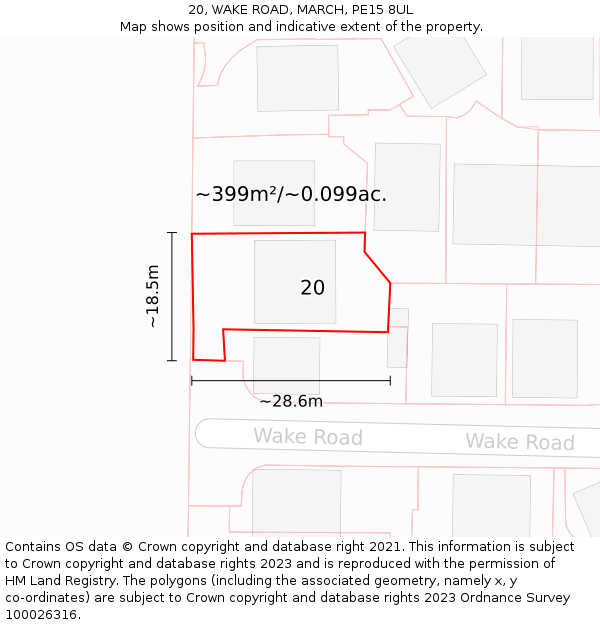 20, WAKE ROAD, MARCH, PE15 8UL: Plot and title map