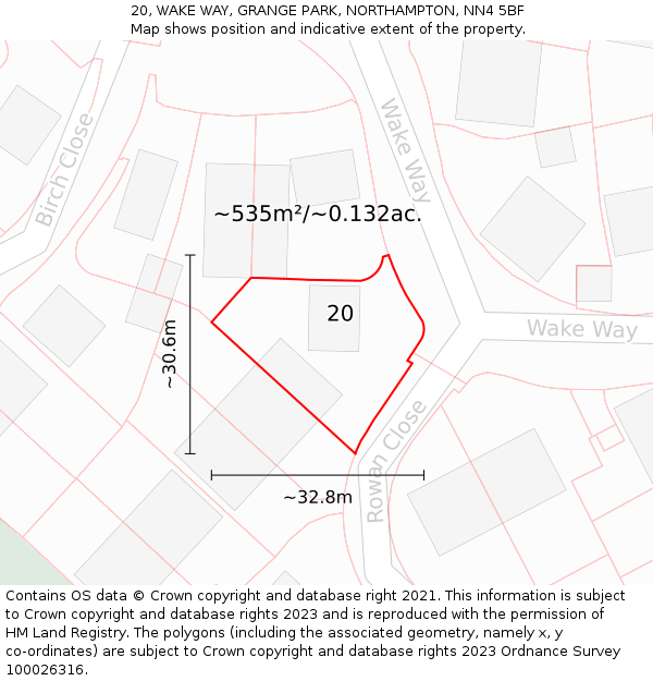 20, WAKE WAY, GRANGE PARK, NORTHAMPTON, NN4 5BF: Plot and title map