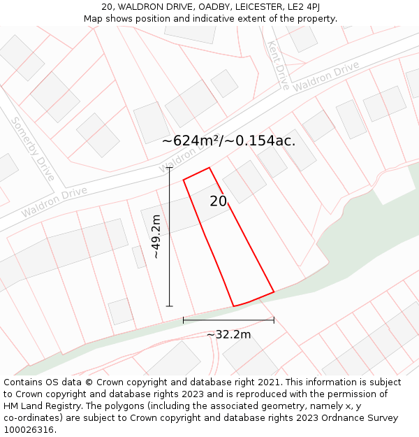 20, WALDRON DRIVE, OADBY, LEICESTER, LE2 4PJ: Plot and title map