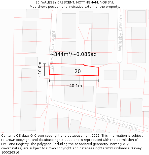 20, WALESBY CRESCENT, NOTTINGHAM, NG8 3NL: Plot and title map