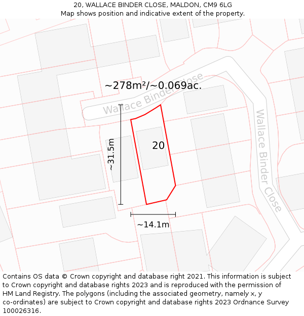 20, WALLACE BINDER CLOSE, MALDON, CM9 6LG: Plot and title map