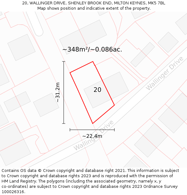 20, WALLINGER DRIVE, SHENLEY BROOK END, MILTON KEYNES, MK5 7BL: Plot and title map