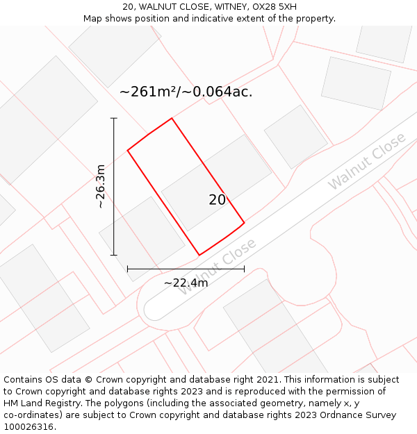 20, WALNUT CLOSE, WITNEY, OX28 5XH: Plot and title map