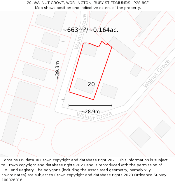 20, WALNUT GROVE, WORLINGTON, BURY ST EDMUNDS, IP28 8SF: Plot and title map