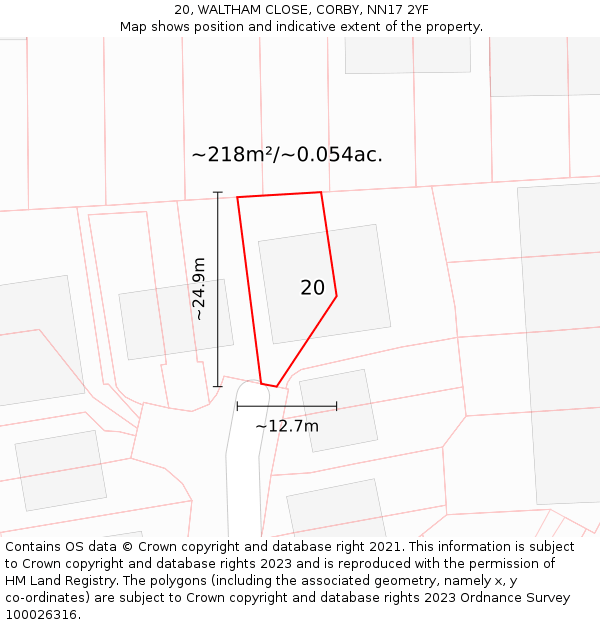 20, WALTHAM CLOSE, CORBY, NN17 2YF: Plot and title map