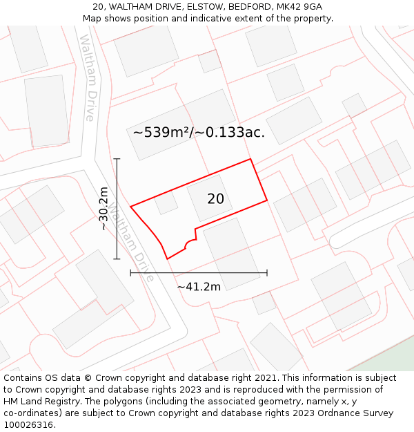 20, WALTHAM DRIVE, ELSTOW, BEDFORD, MK42 9GA: Plot and title map