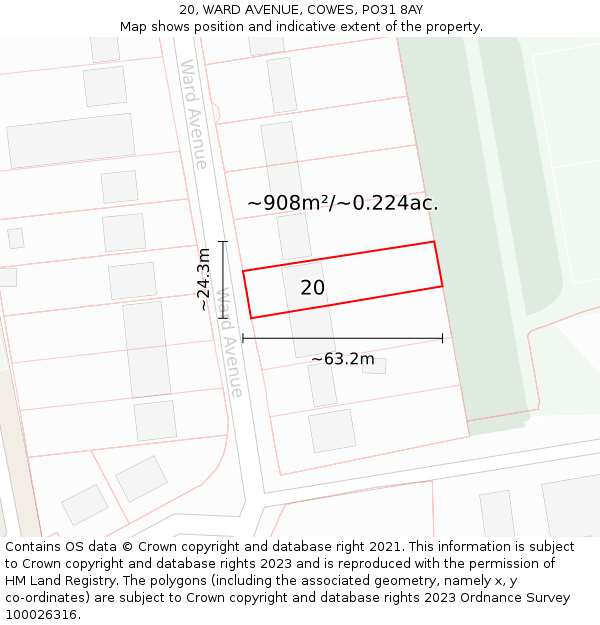20, WARD AVENUE, COWES, PO31 8AY: Plot and title map