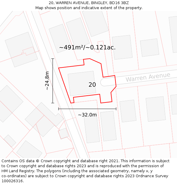 20, WARREN AVENUE, BINGLEY, BD16 3BZ: Plot and title map