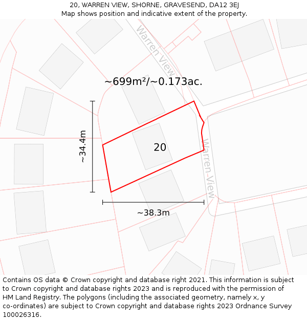 20, WARREN VIEW, SHORNE, GRAVESEND, DA12 3EJ: Plot and title map