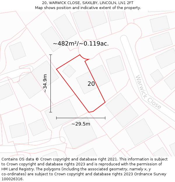 20, WARWICK CLOSE, SAXILBY, LINCOLN, LN1 2FT: Plot and title map