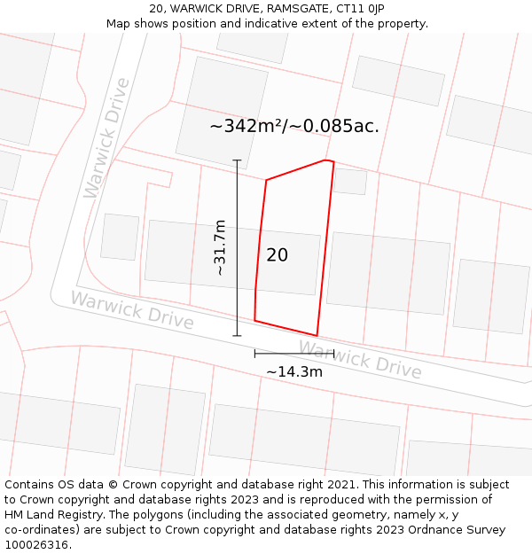 20, WARWICK DRIVE, RAMSGATE, CT11 0JP: Plot and title map