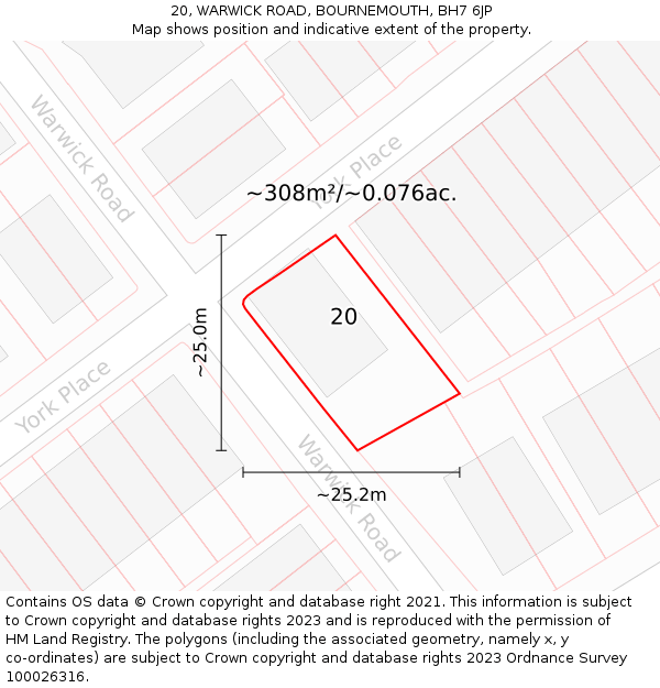 20, WARWICK ROAD, BOURNEMOUTH, BH7 6JP: Plot and title map