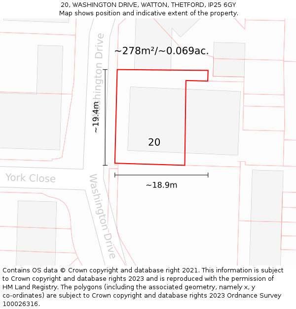 20, WASHINGTON DRIVE, WATTON, THETFORD, IP25 6GY: Plot and title map