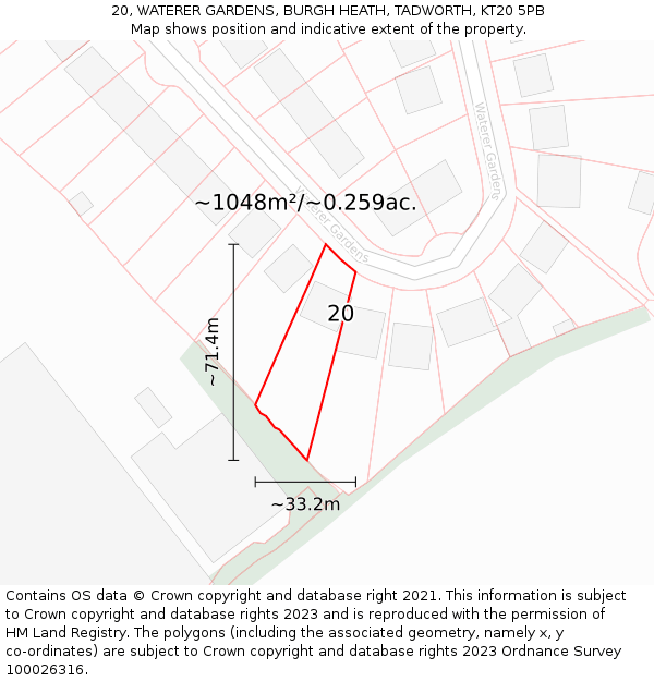 20, WATERER GARDENS, BURGH HEATH, TADWORTH, KT20 5PB: Plot and title map