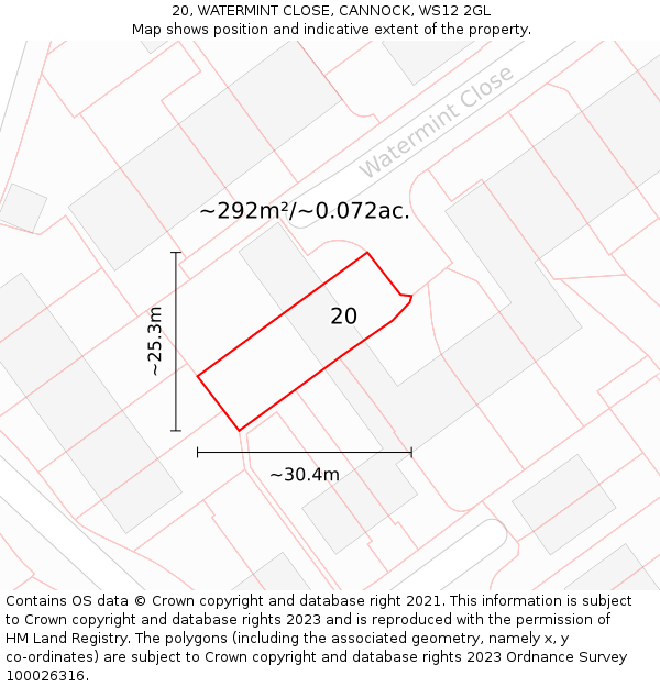 20, WATERMINT CLOSE, CANNOCK, WS12 2GL: Plot and title map