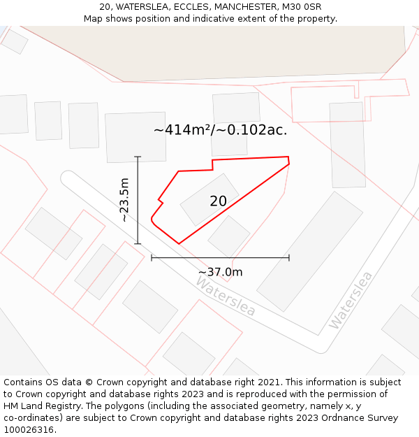 20, WATERSLEA, ECCLES, MANCHESTER, M30 0SR: Plot and title map
