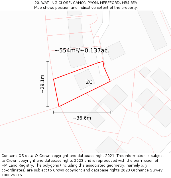 20, WATLING CLOSE, CANON PYON, HEREFORD, HR4 8FA: Plot and title map