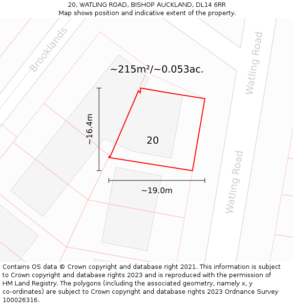 20, WATLING ROAD, BISHOP AUCKLAND, DL14 6RR: Plot and title map