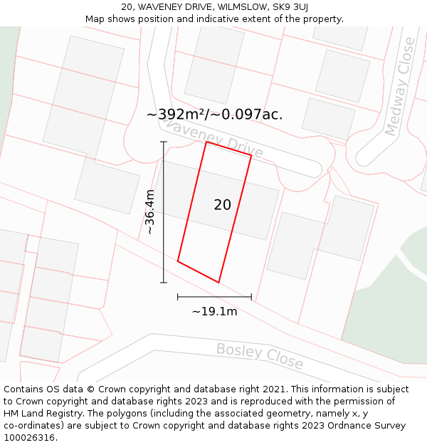 20, WAVENEY DRIVE, WILMSLOW, SK9 3UJ: Plot and title map