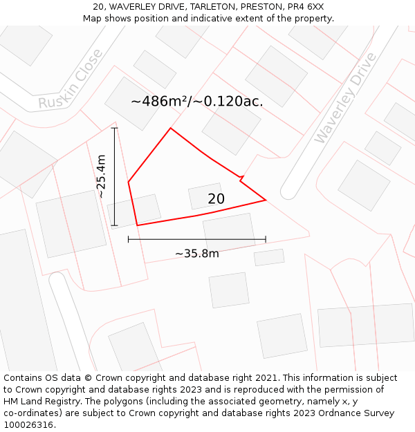 20, WAVERLEY DRIVE, TARLETON, PRESTON, PR4 6XX: Plot and title map