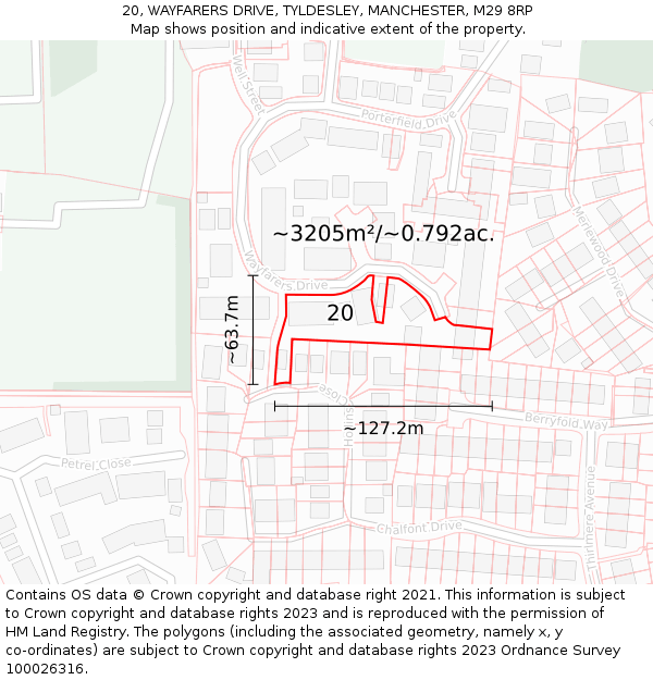 20, WAYFARERS DRIVE, TYLDESLEY, MANCHESTER, M29 8RP: Plot and title map