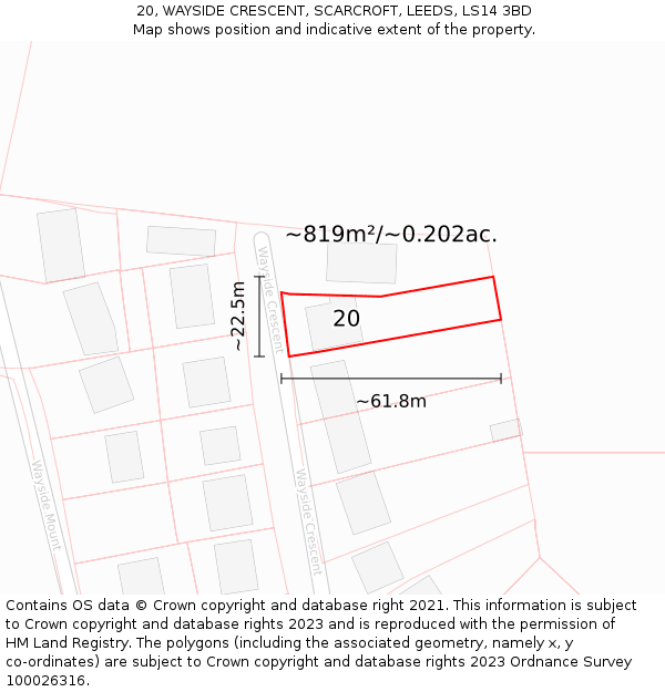 20, WAYSIDE CRESCENT, SCARCROFT, LEEDS, LS14 3BD: Plot and title map