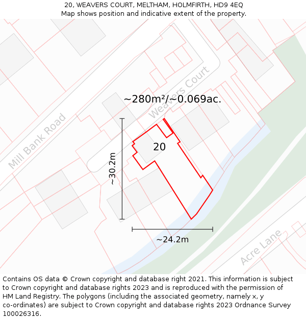 20, WEAVERS COURT, MELTHAM, HOLMFIRTH, HD9 4EQ: Plot and title map