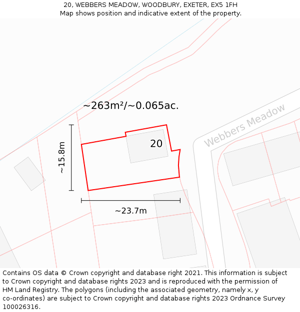 20, WEBBERS MEADOW, WOODBURY, EXETER, EX5 1FH: Plot and title map