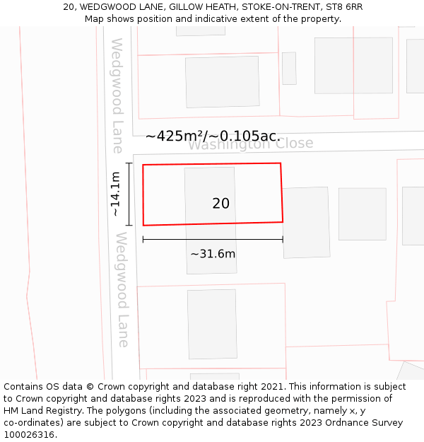 20, WEDGWOOD LANE, GILLOW HEATH, STOKE-ON-TRENT, ST8 6RR: Plot and title map