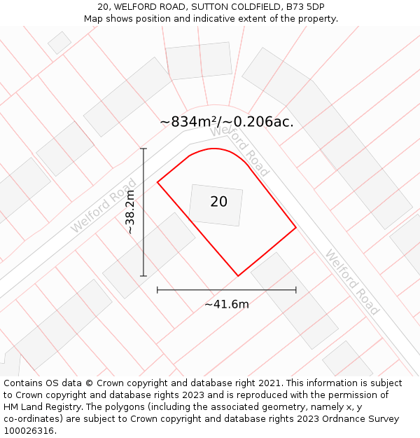 20, WELFORD ROAD, SUTTON COLDFIELD, B73 5DP: Plot and title map