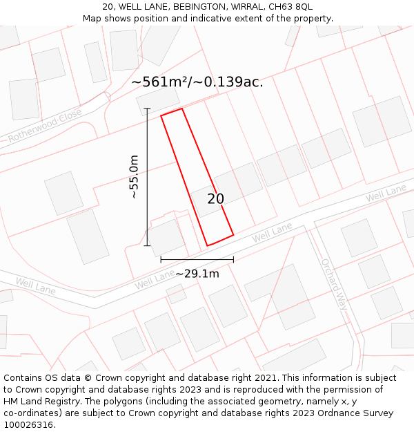 20, WELL LANE, BEBINGTON, WIRRAL, CH63 8QL: Plot and title map