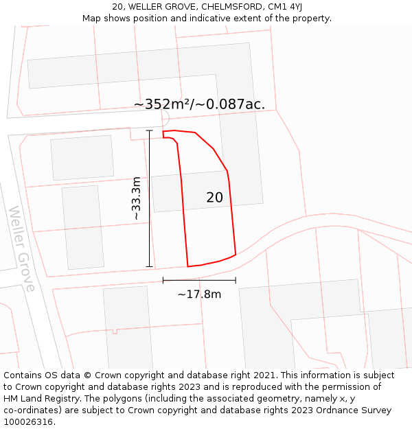20, WELLER GROVE, CHELMSFORD, CM1 4YJ: Plot and title map