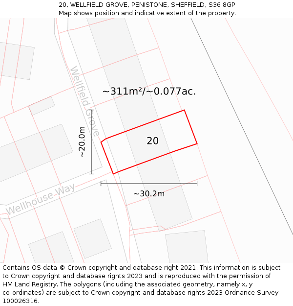 20, WELLFIELD GROVE, PENISTONE, SHEFFIELD, S36 8GP: Plot and title map