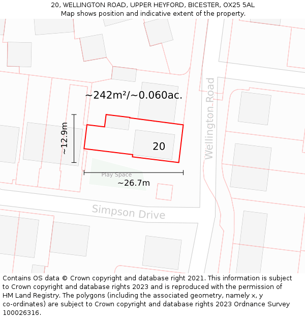 20, WELLINGTON ROAD, UPPER HEYFORD, BICESTER, OX25 5AL: Plot and title map