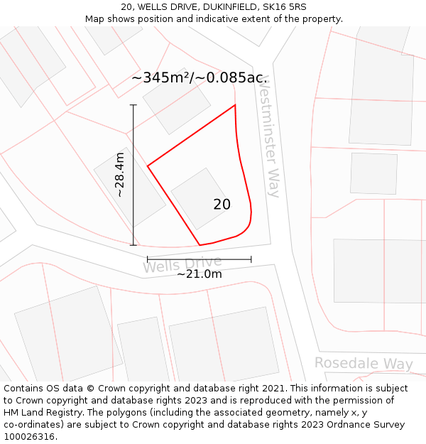 20, WELLS DRIVE, DUKINFIELD, SK16 5RS: Plot and title map
