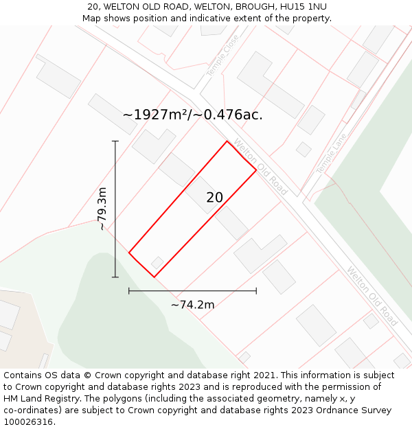 20, WELTON OLD ROAD, WELTON, BROUGH, HU15 1NU: Plot and title map