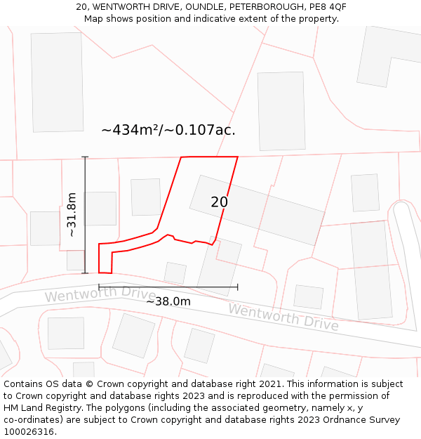 20, WENTWORTH DRIVE, OUNDLE, PETERBOROUGH, PE8 4QF: Plot and title map