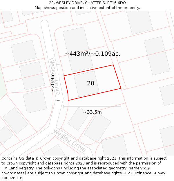 20, WESLEY DRIVE, CHATTERIS, PE16 6DQ: Plot and title map